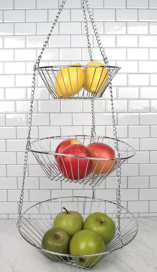 RSVP 30-by-12-Inch 3-Tier Wire Hanging Basket, Chrome
