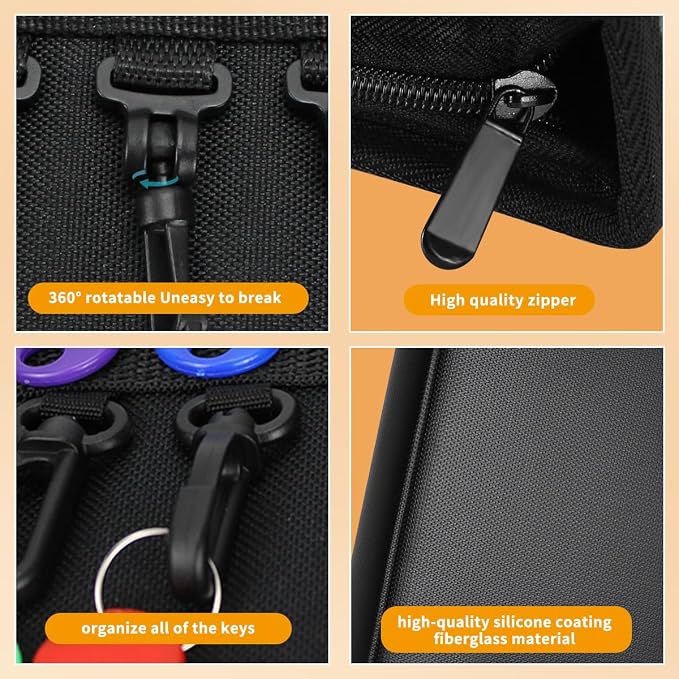 Sdstone Zippered Key Organizer Case Waterproof and Fireproof Key Binder with 36 Hooks and Tags, Key Storage Book for Offices Real Estate Agencies Hotels and Rental Management,Car Service