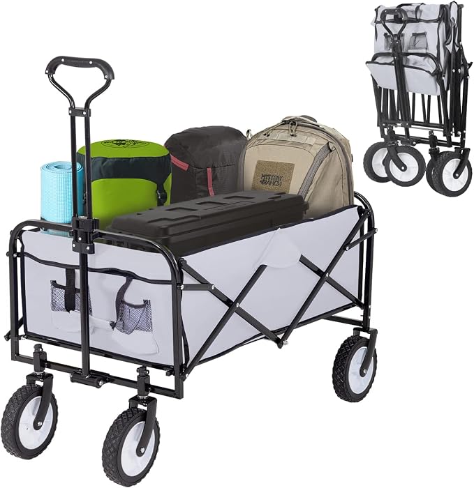 Folding Wagon Garden Cart Collapsible Beach Wagon Grocery Wagon with 4 Universal Wheel for Shopping Park Picnic, Beach Trip, Outdoor Activities, Camping(Grey)