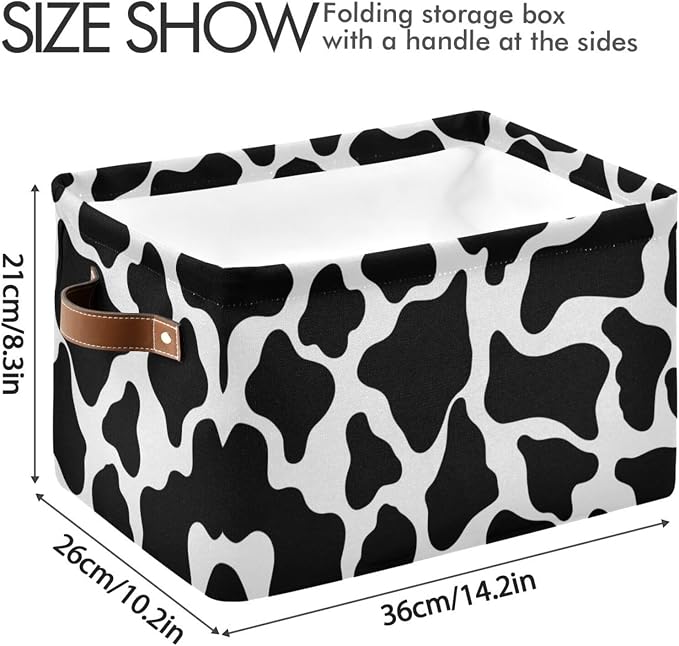 Cow White Texture Rectangular Storage Bin Basket with Handles - Laundry Hamper Nursery Storage Storage Baskets