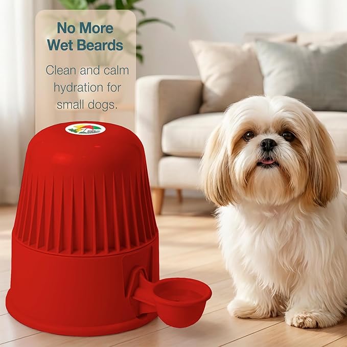 Pet Water Dispenser for Dogs and Cats, 67.6 oz – Gravity-Fed Water Bowl for Clean Drinking, Prevents Wet Fur, BPA-Free Polypropylene, Vida Mansa (Opaque Red)