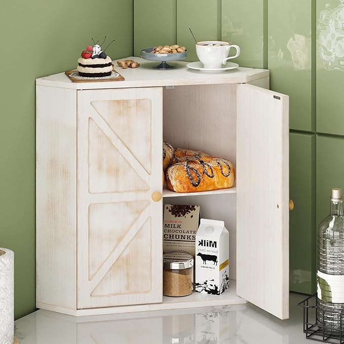 Trironsun Corner Bread Box for Kitchen Counter Double Layer Bamboo Bread Storage Container Large Capacity Bread Storage Bin Farmhouse Breadbox Organizer