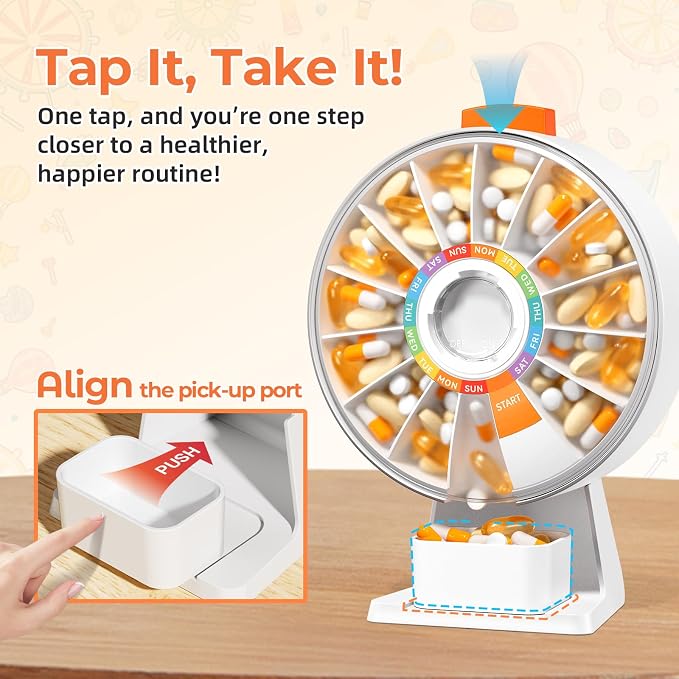 Zoksi Large Fun Pill Dsipenser, Daily Pill Box for 7 or 14 Days | Wall-Mountable or Tabletop,Easy Press Button,Large capacity