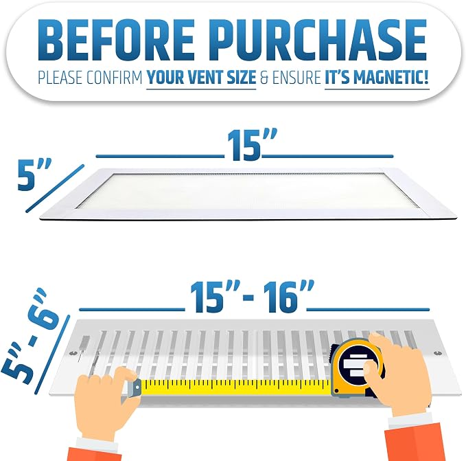 Powerful Magnetic Vent Screen Mesh Covers (3-Pack) that Will Never Move or Fall - for Floor, Wall & Ceiling Registers of Width 5" to 6", Length 15" to 16" - Super Strong Neodymium Magnets | White
