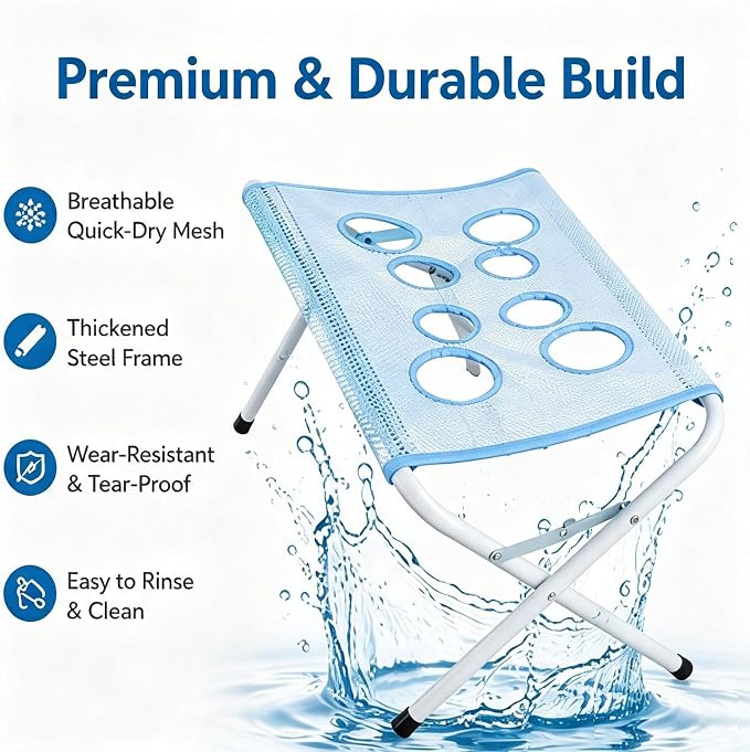 Foldable Pet Bathing Stand with 8-Hole Quick-Dry Mesh, 44lb Capacity，Blue