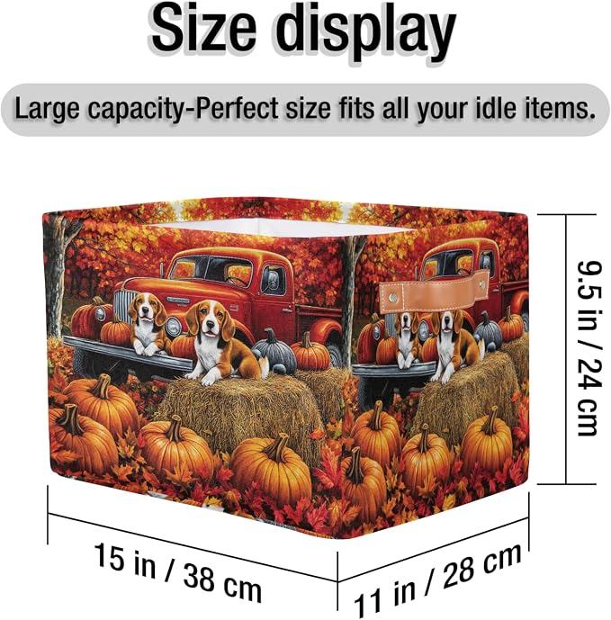 Autumn Truck Dogs Storage Bins Theme Storage Nursery Baskets with Handle Closet Collapsible Organizer Shelf Boxes for Book Cloth 15¡Á11¡Á9.5 IN