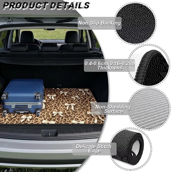 Howilath Heavy Duty Car Trunk Mat 29"x39" All Weather Leopard Print Bow Cargo Liner with Anti-Slip Backing Easy Clean Rear Protection