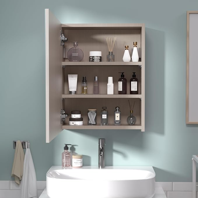 20x16 inch Bathroom Wall Cabinet, Saver Storage Cabinet, Medicine Cabinet with 1 Door and Adjustable Shelves, Grey（Assembly Required）