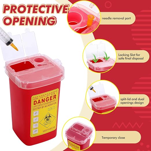Chumia 10 Pcs 1 Quart Sharps Container,Small Needle Container Disposal | Sharps Containers Bulk for Home Use, Locking Lid Secure Closure, Safe Needle Box Disposal, for Biohazard Syringes,Travel size