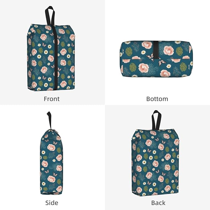 Vintage Romantic Rose & Daisy Travel Shoe Bag for Men & Women, Waterproof Shoe Storage Organizer with Zipper, Portable Shoe Pouch for Sneakers, Heels, Sandals, Gym & Travel Luggage 2PCS
