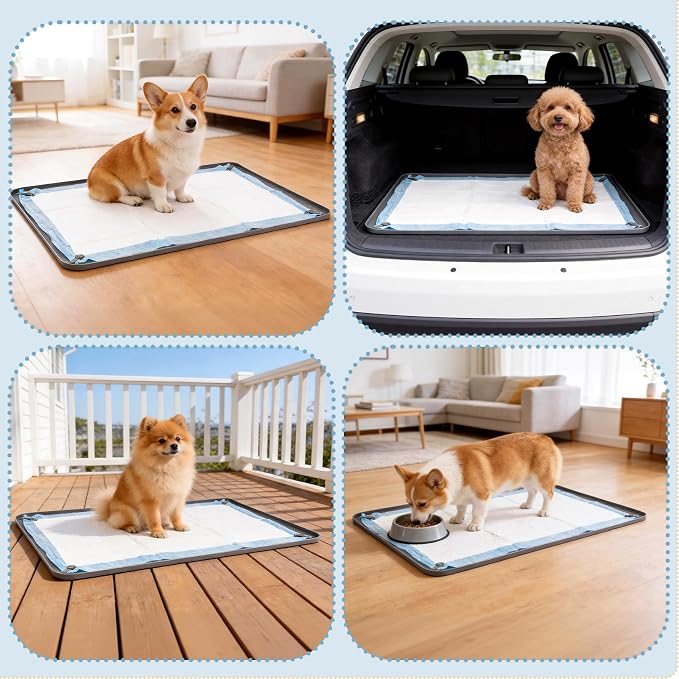 Silicone Puppy Pad Holder Tray with Clips Fits for 24"x35" Pee Pads - Grey