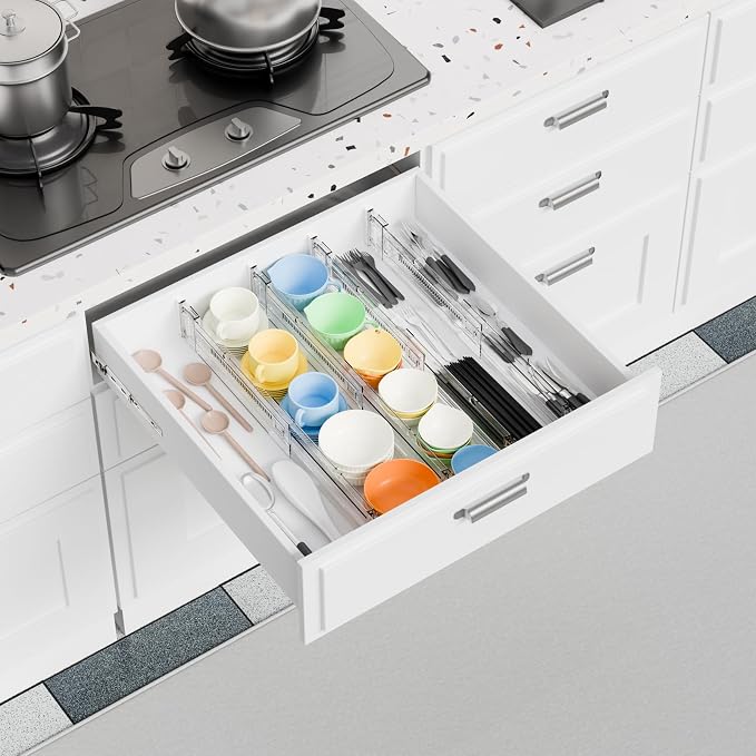 12 Pack Clear Expandable Deep Drawer Separators From 15 to 21'' - 3.2 Inch Tall Acrylic Drawer Dividers for Clothes,Dresser Drawer Dividers for Dresser,Baby Nursery,Clothing,Sock or Underwear