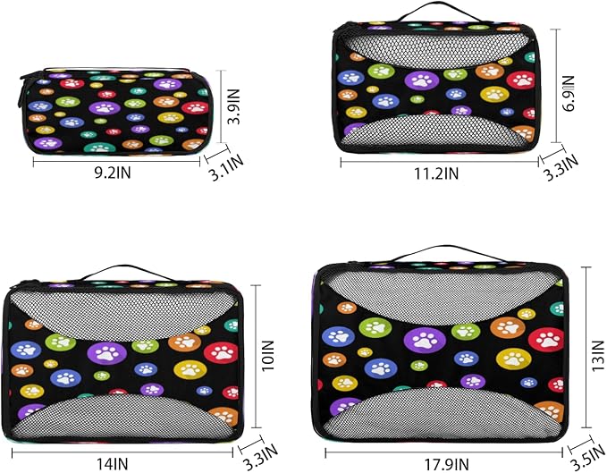 Color Round Pet Pows 4 Piece Packing Set Mesh Organizers with Lightweight Design for Luggage Backpacks Business Trips Outdoor Adventures and Toiletry Storage