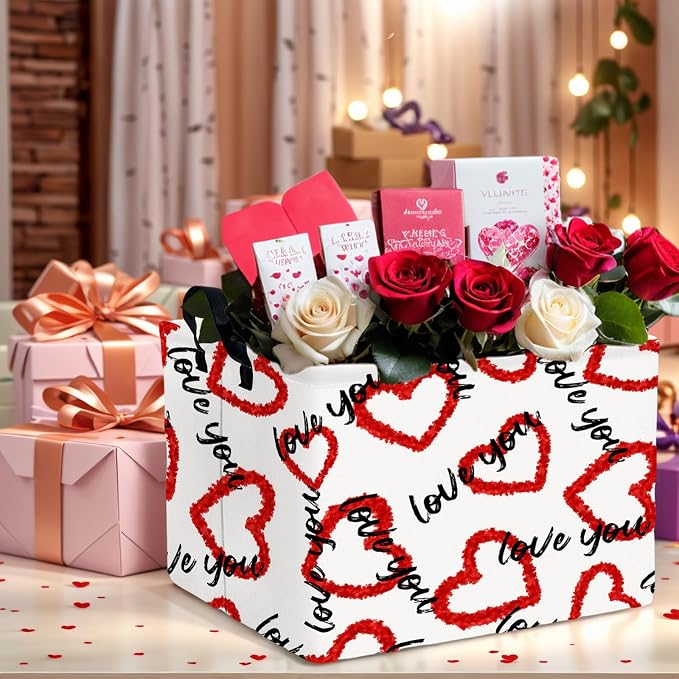 Valentine's Day Basket Gift for Empty Cute Heart Large Storage Bin for Kid and Baby Room Décor (Love You Red Love)