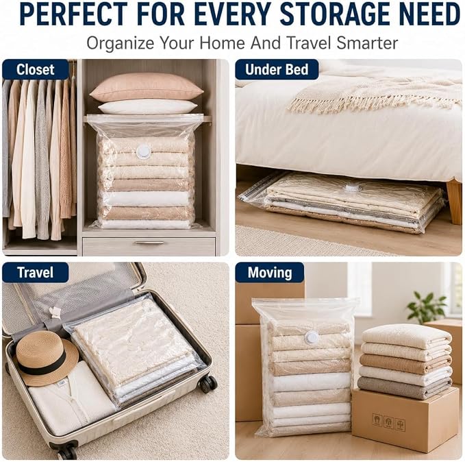 No-Pump Vacuum Storage Bags,2026 New Cube Compression Space Saver Bags,3D Vacuum Storage Bags,Upgrade Large Storage Compression Bags for Clothes, Blankets, Bedding, Comforters, L, 4