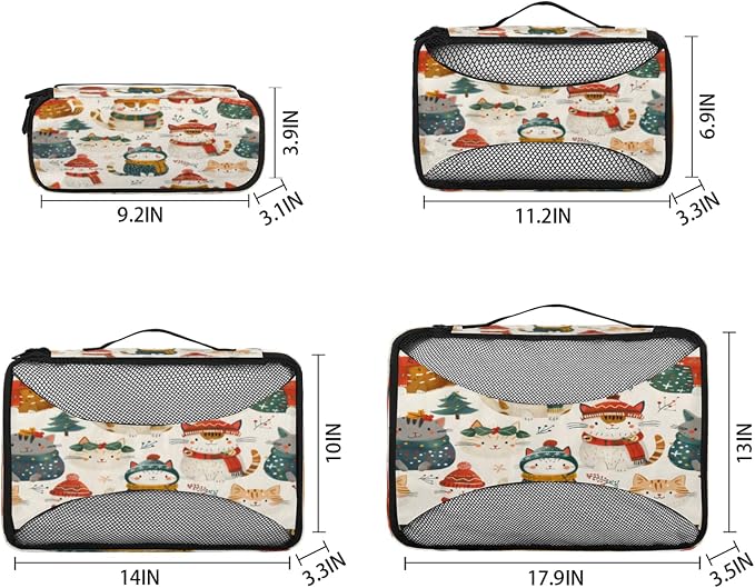 Packing Cubes for Travel, Christmas Travel Luggage Packing Organizers for Women Men, Large Custom Toiletries Bag for Cosmetics Toiletries, Cute Cat