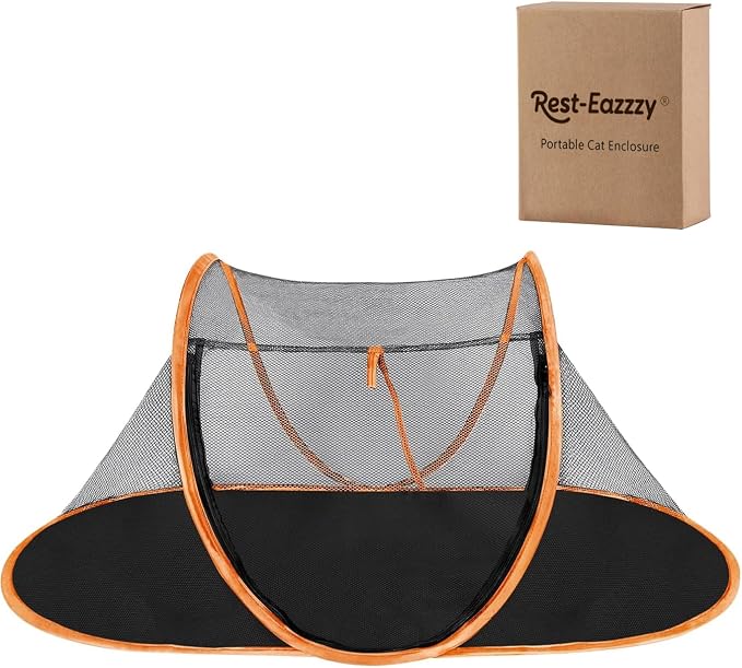 Cat Tent Outdoor, Pet Enclosure Tent Suitable for Cats and Small Animals, Indoor Playpen Portable Exercise Tent with Carry Bag(Orange) | Pop Up Catio, Waterproof PE Base, Anti-Bug Mesh, Firm Steel Rods, Kitten Small Animal Travel Yard Gear, Carry Bag