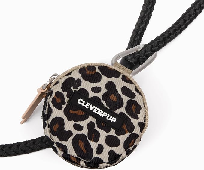 Cleverpup Snackpack Double Insulated Dog Treat Pouch – 1.5 Cup, 2 Pockets – Leopard