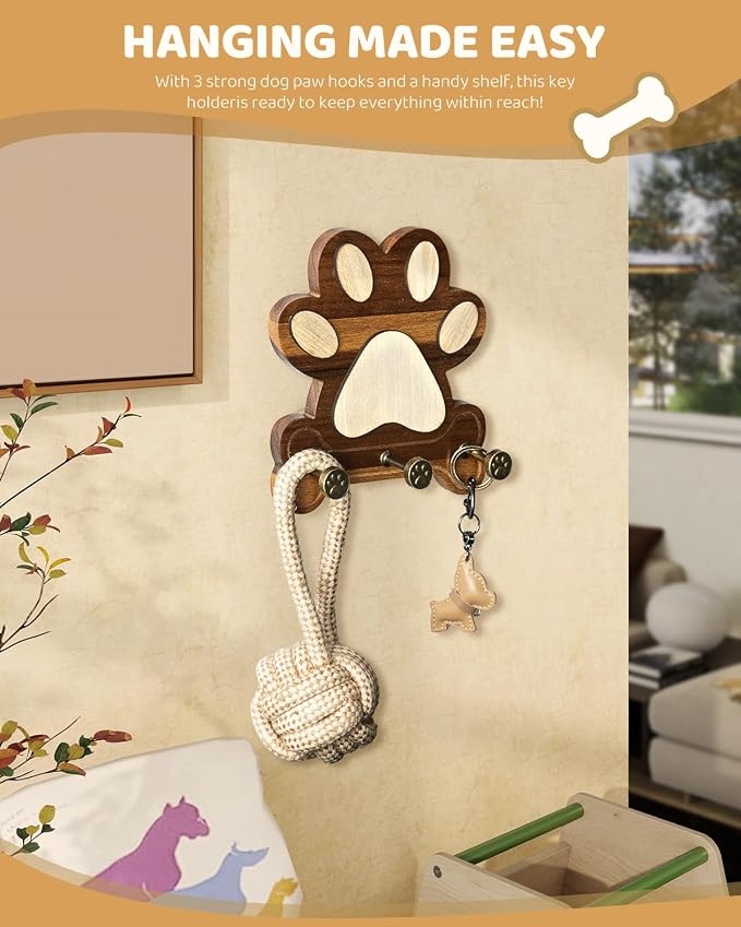 MTERSN Dog Leash Holder for Wall for Dog Walking Essentials Organizer,Brown