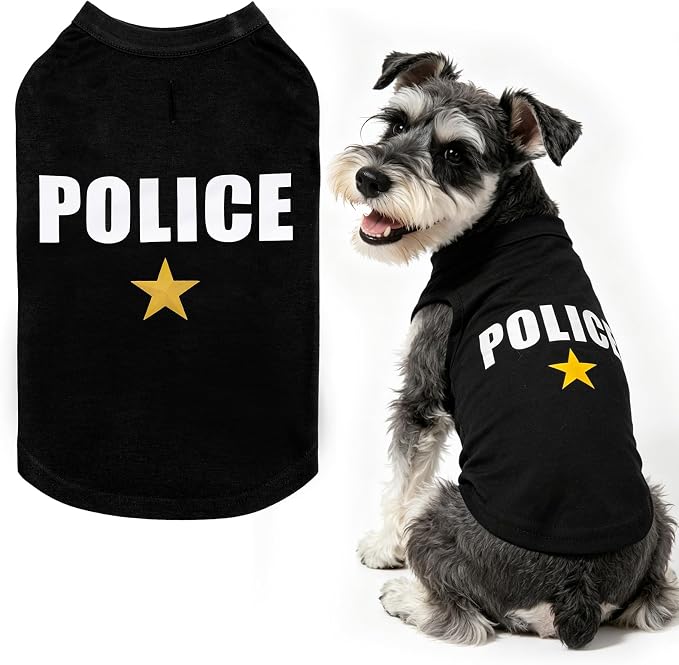 BINGPET Police Dog Shirts,Soft Cotton Puppy Tshirt,Breathable Lightweight Dog Costumes Tank Top Vest,Machine Washable Stretchy Clothes for Small Medium Large Dogs Boy Girl