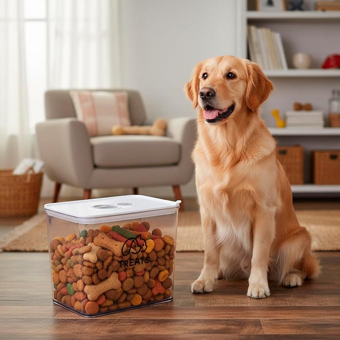 4Qt Pet Food Storage Containers, Airtight Dog Food Storage Container with Chronograph Wheel Design, Dog Treat Container with Suitable for Pet,Bird Seeds,Dog & Cat Treats(White)