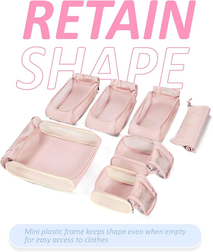 BAGSMART Keep Shape Packing Cubes, 7 Set for Travel, Lightweight Cubes, Suitcase Organizer Bags Set for Essentials