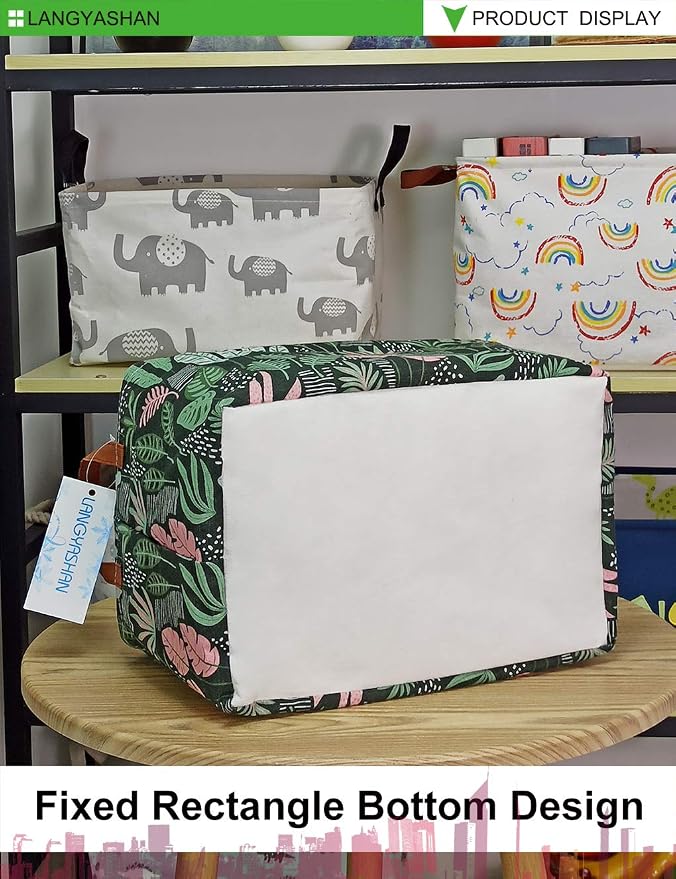 Rectangular Collapsible Full Leaf Storage Basket Nursery Organizer | Storage Bin Foldable Canvas with Handles for Organizing Home Kitchen Children Toys Office Closet Shelf Baskets