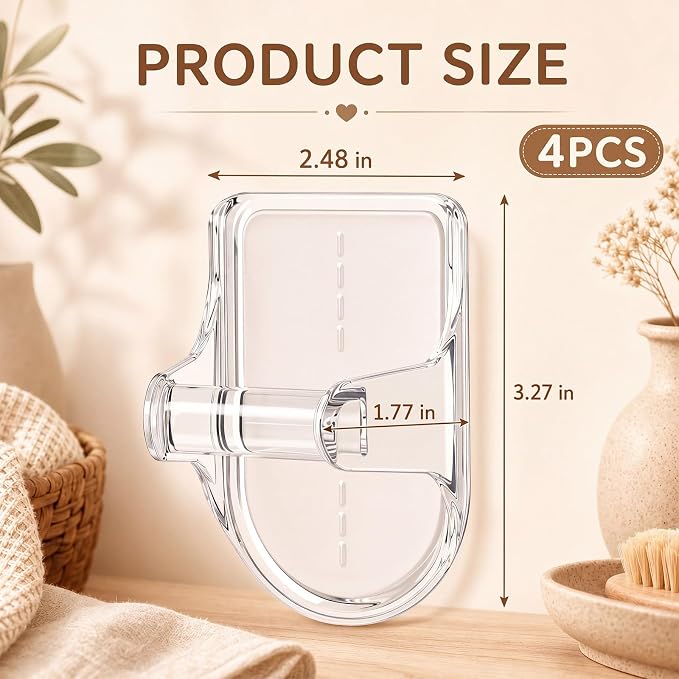 4 Pcs Wall Mount Spray Bottle Hooks Holder Spray Bottle Hanger Adhesive Hook to Create Storage Space Rack Organizer Hanger for Cabinet Kitchen Variety Surfaces (Clear)