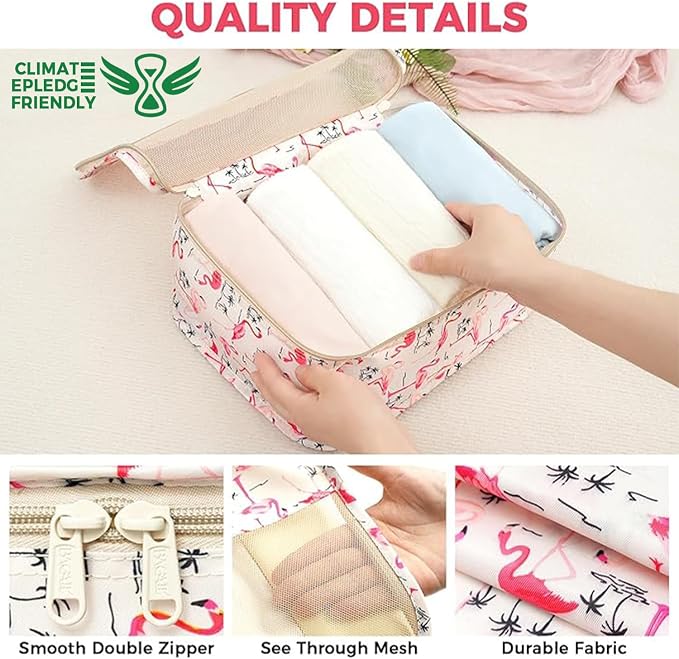 BAGAIL 9 Set Packing Cubes with Packing List Luggage Packing Organizers for Travel Accessories (Flamingo)