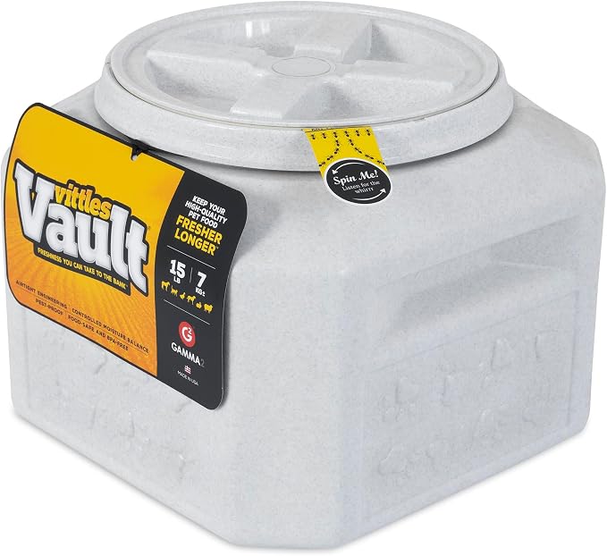 Gamma2 Vittles Vault Dog Food Storage Container with Airtight Lid, holds up to 10-15 Pounds of Dry Pet Food, Cat Kibble and Bird Feed, BPA Free, Made in USA, Without Scoop | Holds Dry Pet Food, Cat Kibble and Bird Feed, BPA Free, Made in USA