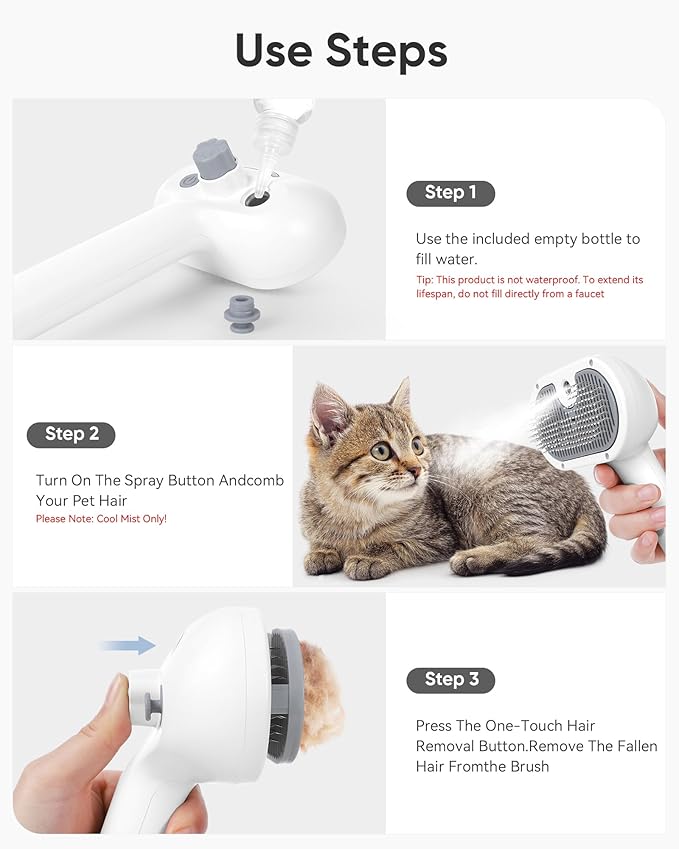 Pet Steam Brush Dog Cat 2026 New Grooming Comb for Shedding, Floating Hair, Smooth & Detangling, Gentle Cool Mist Softens Hair Reduces Static Helps Pets Who Dislike Bathing,2*Waterless Shampoo