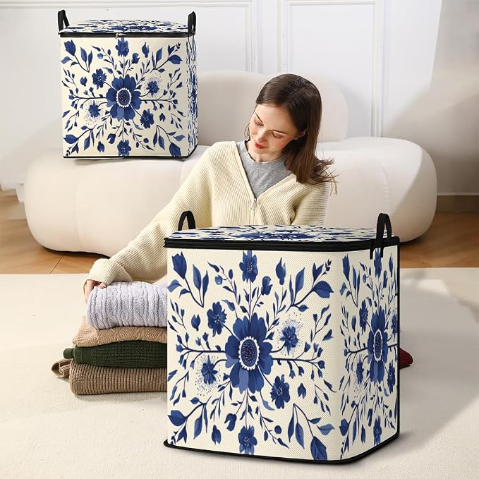 2pcs blanket storage bag for under bed,closet organizers 95L | clothing sweater sheet bedding comforter duvet quilt pillow toy storage bags with lids,dorm room essentials for containers