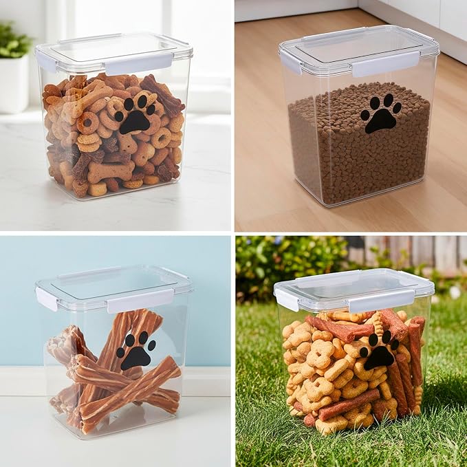 15lb Dog Food Container with Lid, Airtight Pet Food Treat Storage Bin for Dog Cat, Plastic Dogs Kibble Container for Kitchen Counter-Keep Food Fresh Crispy-BPA free