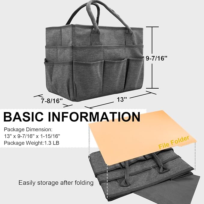 Cupohus Art Organizer Craft Storage Tote Bag with Pockets and Handles Grey | Portable Supply Storage for Sewing, Scrapbooking, Journal, Oxford Fabric Carrying Caddy for Teacher, Officer, Artist