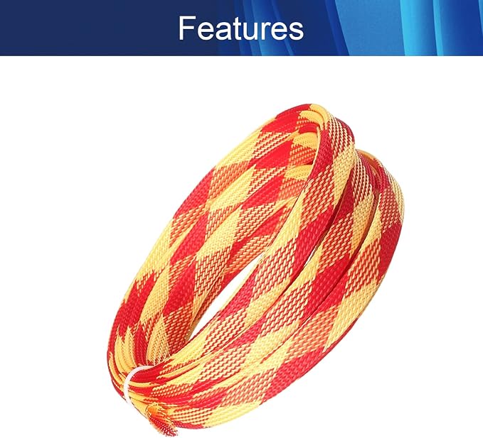 Jutagoss PET Expandable Braided Cable Sleeve, 16.4ft - 1/2 inch Red Yellow Cable Management Sleeve, Wire Loom Tube Cord Protector for USB Cable, Power Cord, Audio Video and More, 1Pc