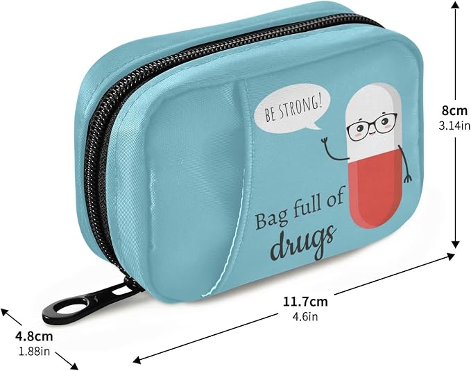 Naanle Cute Cartoon Pill Box 7 Day Case Bag Travel Organizer with Zipper Portable Weekly Compact Size for Vitamin Supplement Holder A Cartoon Blue Red 4.6 x 3.14 x 1.88 Inch