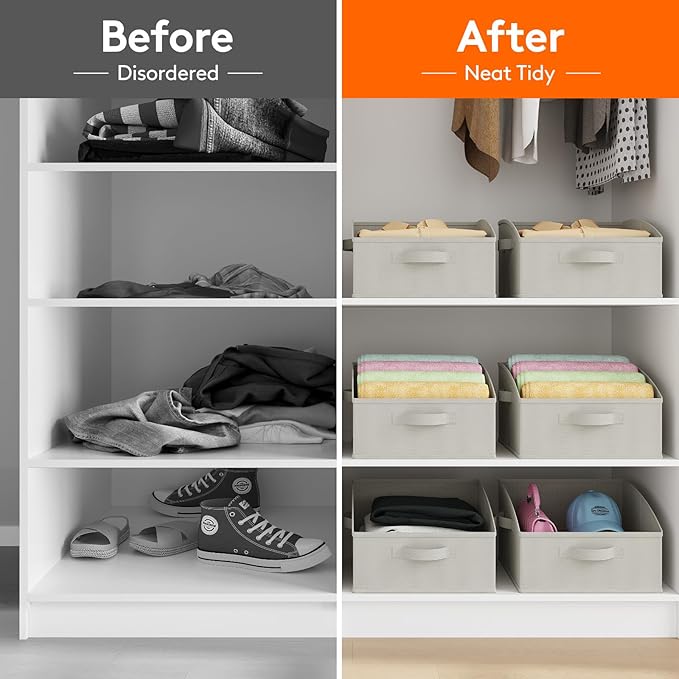 Lifewit Trapezoid Closet Storage Bin for Shelf, 6 Packs 16L, Light Gray | Non-woven Closet Organizer Baskets with Handles, Foldable Clothes Containers Boxes for Clothing, Book, Purse, Medium