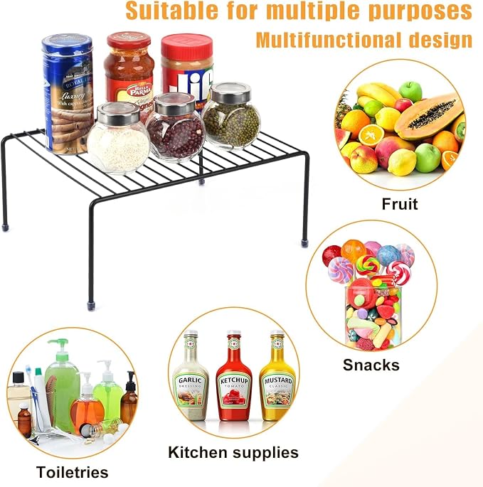 MEDIUM (13.1 x 10.2 INCH) CABINET STORAGE SHELF RACK, Cabinet and Fridge Shelf, Storage Rack Organizer for Cabinet, Bathroom Cupboard and Pantry (2, Black)