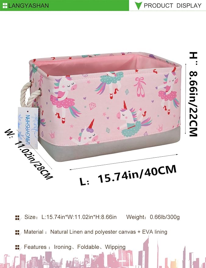 Rectangular Thick Storage Bin Household for Closet Kitchen Office Unicorn | Foldable Space Saving Canvas Fabric Laundry Hamper with Handles Organizer for Boys and Girls Bedroom Shelf Gifts Baskets