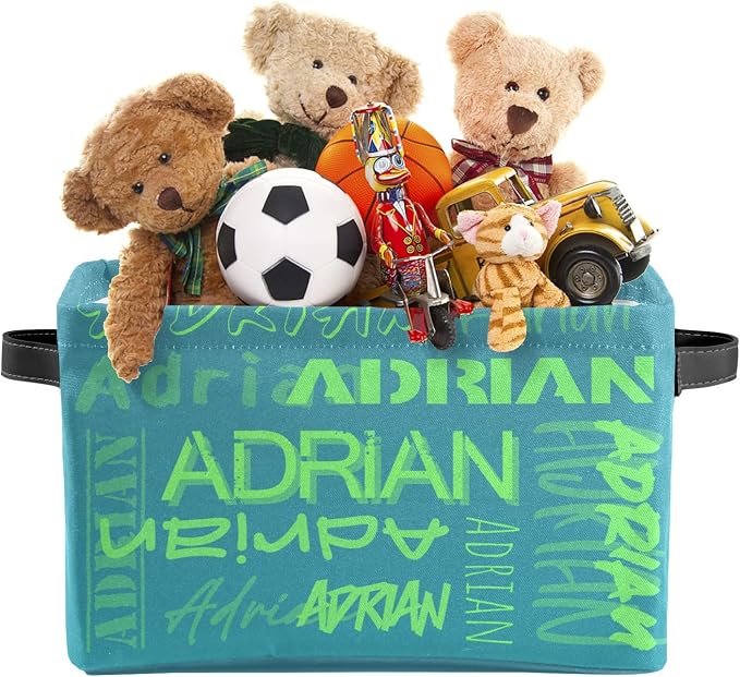 Personalized Storage Bins with Name Custom Kids Storage Basket Cubes Organizer with Handles for Organizing Boys and Girls Toys Shelf Closet Nursery Baskets Boxes, 1 Pack