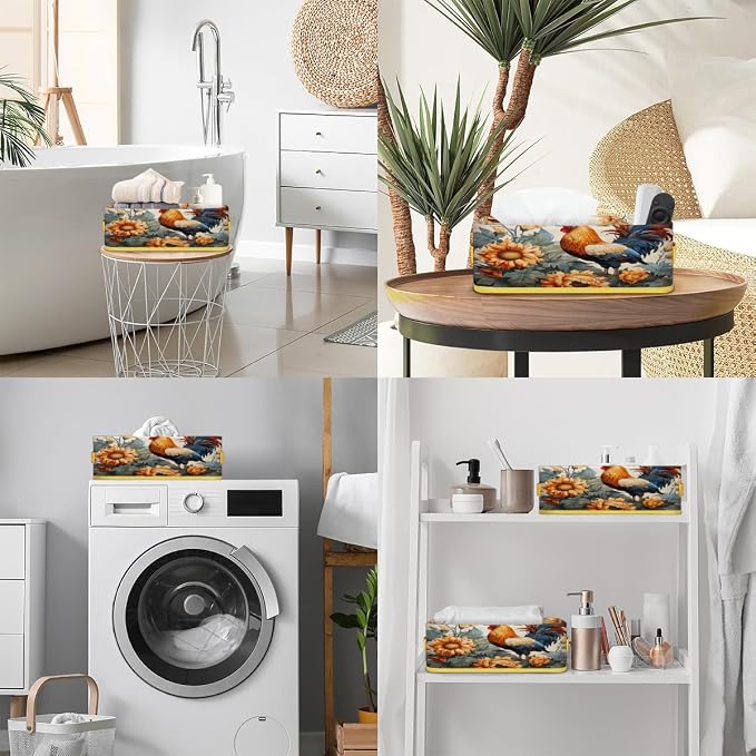 Sunflower Chicken Print Bathroom Storage Basket Waterproof Foldable Storage Bins with Handles Decorative Toilet Paper Storage Basket for Organizing for House Bathroom Toiletries Set of 2