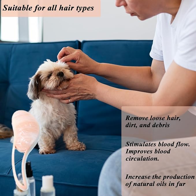 Dog Grooming Brush, Soft Puppy Massage Brush, Pet Hair Bathing Brush Comb, Hangable Grooming Tool for Poodles, Teddy, Yorkies, Maltese, Shih Tzu, Chihuahua (Marble Grain Pink)