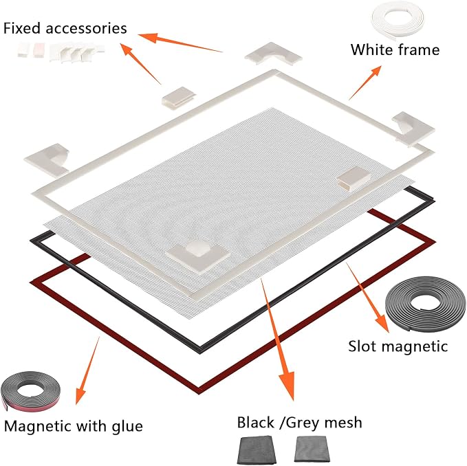 Magnetic Window Screen Frame/Adjustable Window Screen Mesh Gauze Link Frame Suitable for All Kinds of Soft Gauze Conveniently Operate on a Solid Surface of Metal/Wood/Plastic