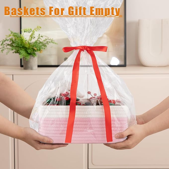 OIAHOMY 4 PACK 7L Storage Baskets for Organizing Storage Bins Pink | Small Bins for Shelves Small Storage Basket Shelf Baskets Organizer Baskets for Gifts Empty Cute Decorative Storage Bins