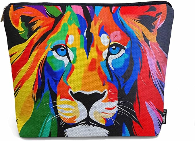 Makeup Bag For Purse Lion, African Animal Lion Face Colorful Cosmetic Bags For Women With Zipper Travel Toiletry Pouch Makeup Bags Makeup Organizers Purse For Toiletries Cosmetics