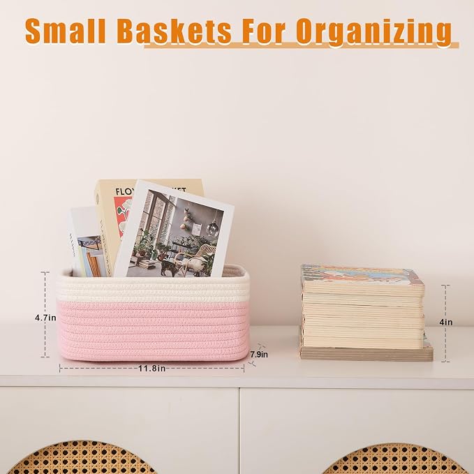 OIAHOMY 4 PACK 7L Storage Baskets for Organizing Storage Bins Pink | Small Bins for Shelves Small Storage Basket Shelf Baskets Organizer Baskets for Gifts Empty Cute Decorative Storage Bins