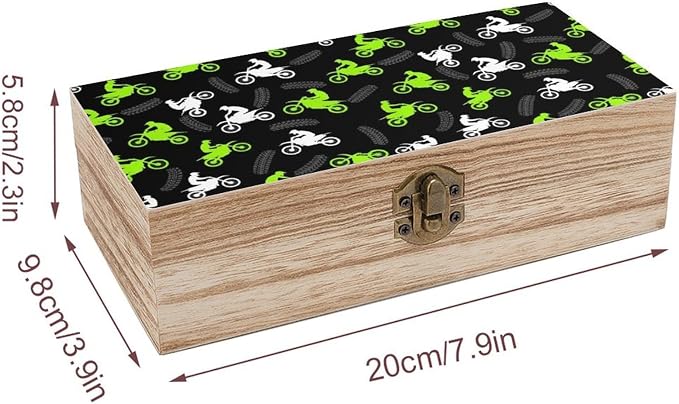 Wooden Keepsake Box Memory Storage Box with Lid, Dirt Bike Motorcycle | Rectangle Gift Boxes for Crafts Letter Photos, Jewelry Organizer Case, Home Holiday Party Favor Decor, 9.2"x5.5"x3.9"
