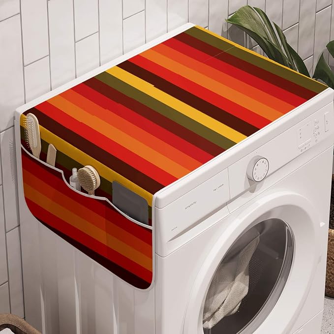 Ambesonne Abstract Washing Machine Organizer, Vertical Striped Color Bands Vibrant Tones Geometric Straight Lines Design, Anti-slip Fabric Cover for Washers and Dryers, 47" x 18.5", Red Green