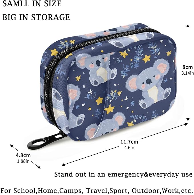 Fustylead Cute Cartoon Koala Bear and Stars Travel Pill Case Bag with Zipper Weekly Pill Box 8 Compartments 7 Day Personal Pill Case Purse Medicine Case Organizer