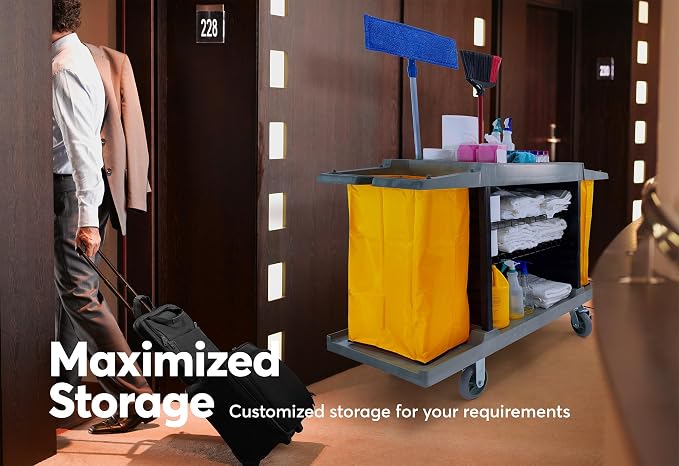 Hotel Cart Housekeeping Room Service Cart H 39" x L 60" X W 21" (Gray)
